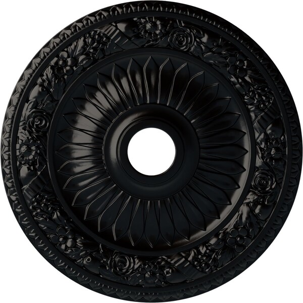 Ekena Millwork Bellona Ceiling Medallion (Fits Canopies up to 3 5/8"), 23 5/8"OD x 3 5/8"ID x 1 1/8"P, Jet Black CM23BEBLF - main